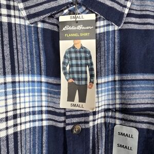 Eddie Bauer Mens Flannel Shirt Blue‎ Plaid Long Sleeve Button Up Size Small NWT